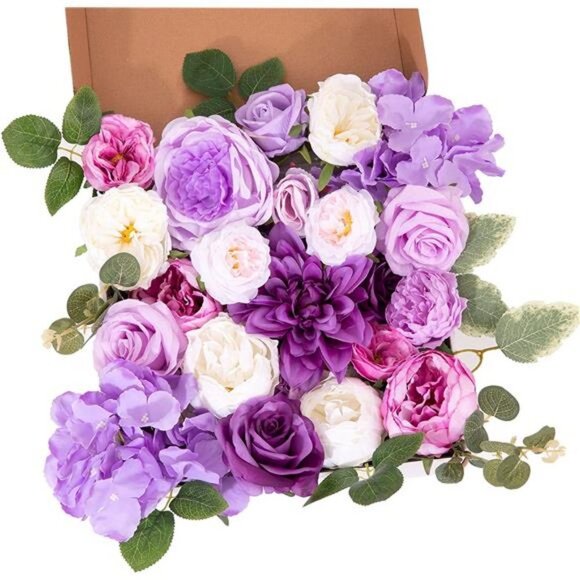 Artificial 26pcs Silk Flowers and 24pcs Greenery Set Faux Flowers Bulk - Picture 2 of 7